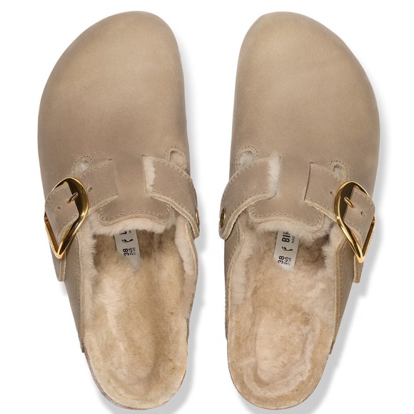 NEW Birkenstock Boston Big Buckle Shearling in Tobacco Brown - Picture 3 of 11